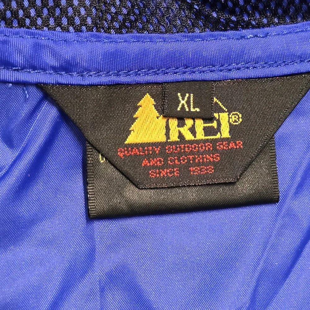 Vintage 90s REI Blue Nylon Windbreaker‎ Jacket Mens XL Hooded Full Zip Outdoor